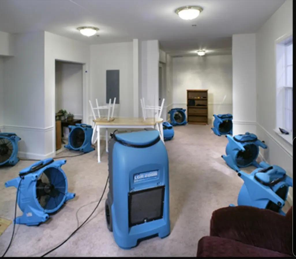 Air movers and dehumidifier setup for Water Extraction & Removal in Eastern Goleta Valley